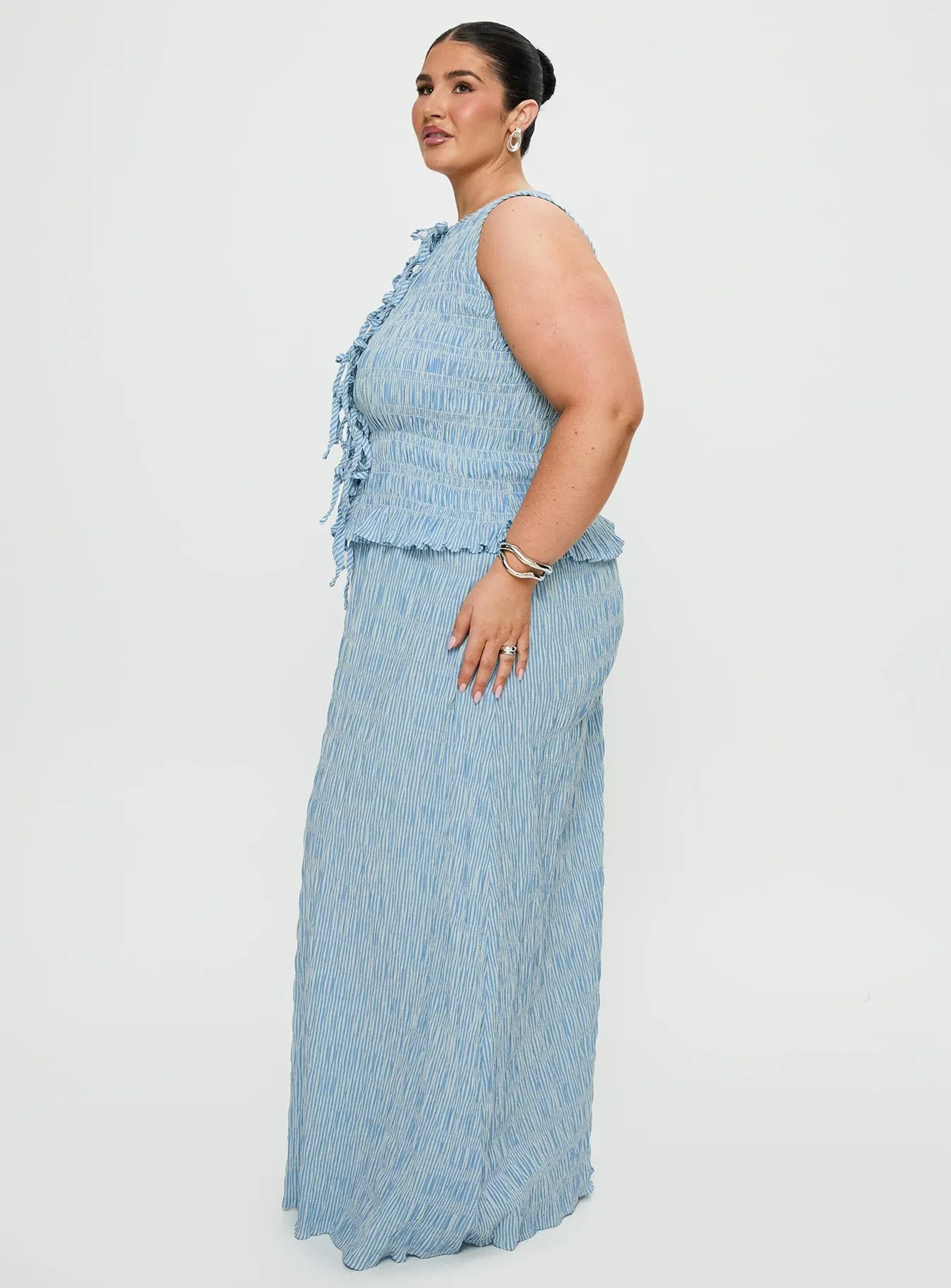 Songbird Shirred Maxi Dress Blue Curve sold by Princess Polly product image thumbnail 4