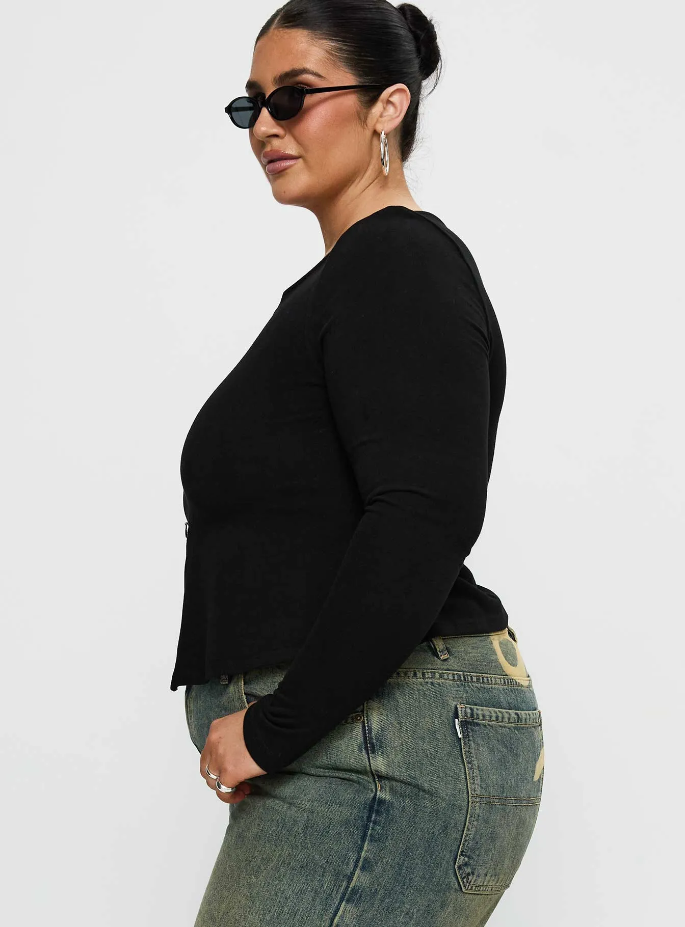 Kortez Long Sleeve Zip Through Top Black Curve sold by Princess Polly product image thumbnail 4