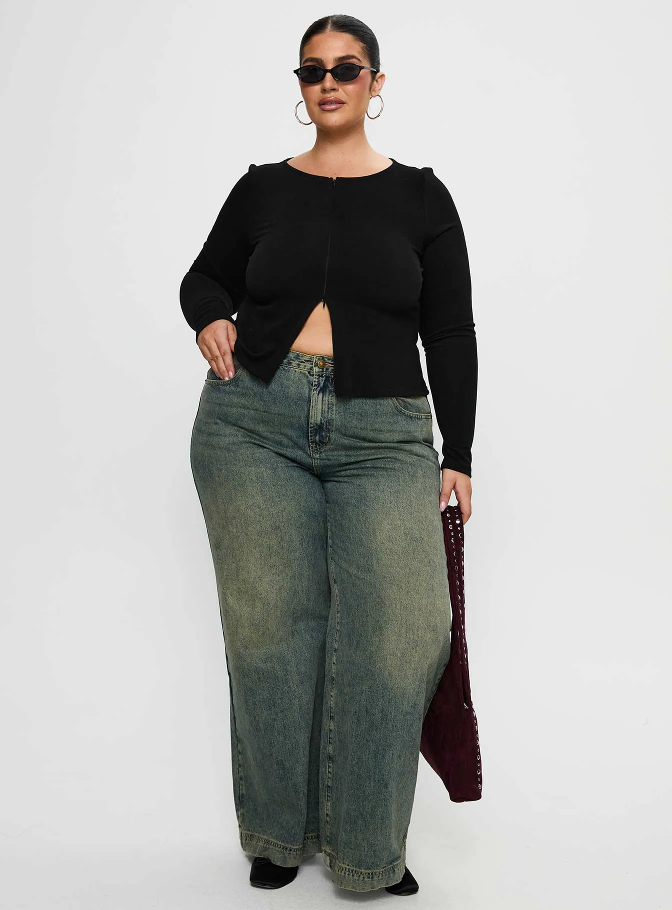 Kortez Long Sleeve Zip Through Top Black Curve sold by Princess Polly product image thumbnail 3