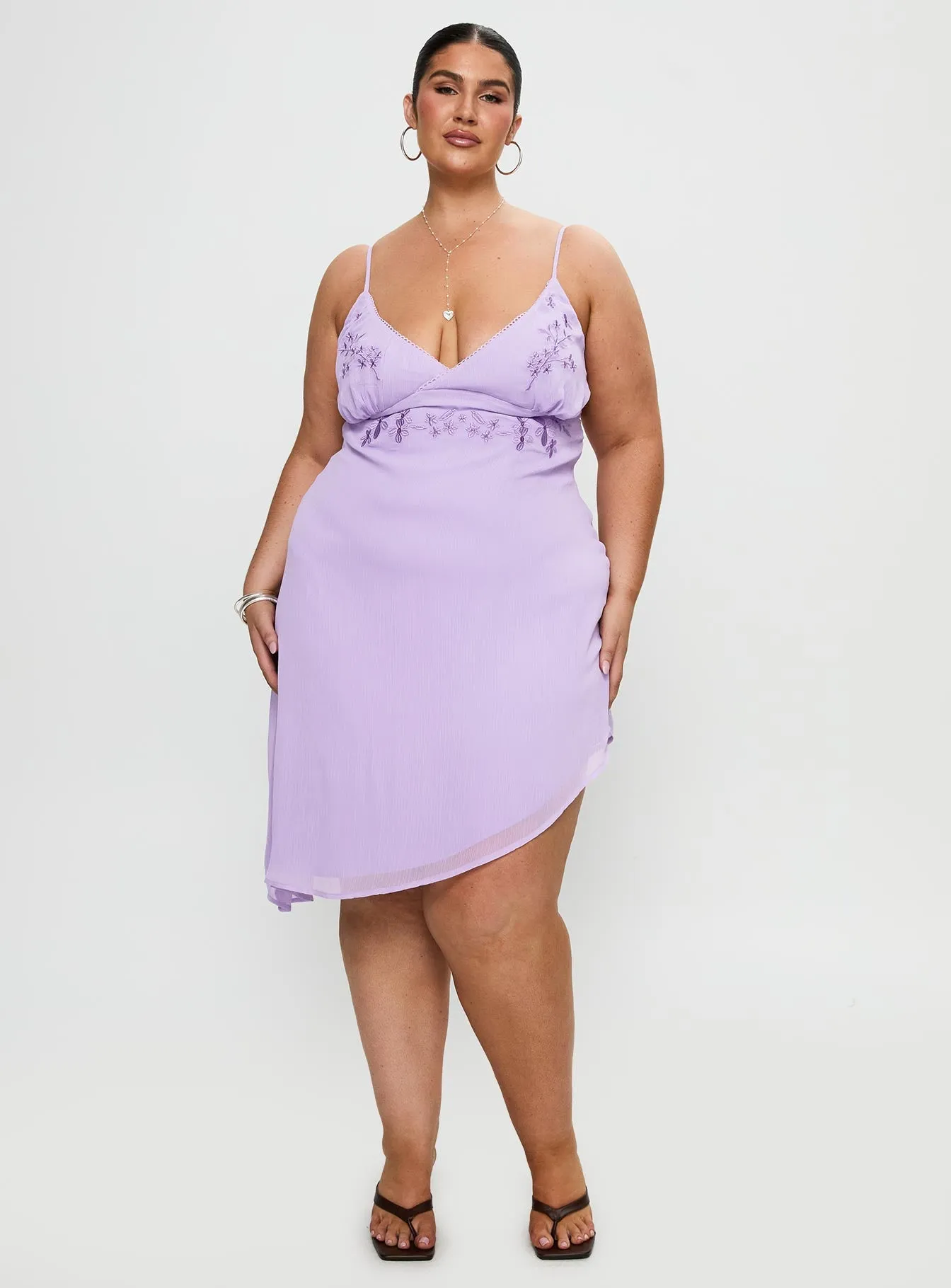 Secret Gardens Asymmetrical Midi Dress Purple Curve sold by Princess Polly product image thumbnail 2
