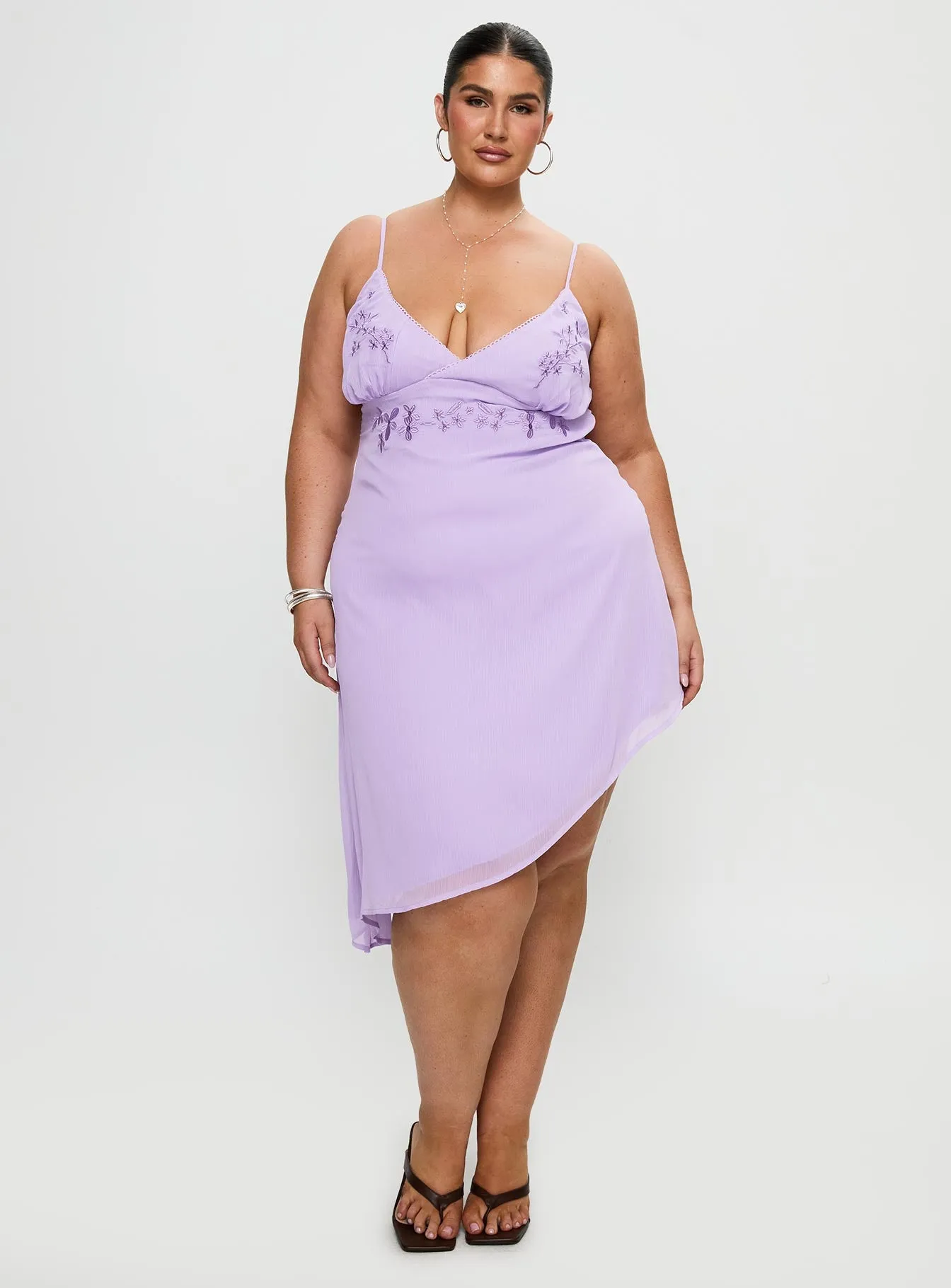 Secret Gardens Asymmetrical Midi Dress Purple Curve sold by Princess Polly product image thumbnail 3