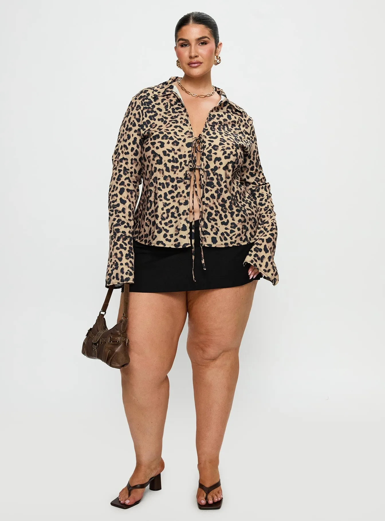 Toriah Long Sleeve Tie Up Top Leopard Curve sold by Princess Polly product image thumbnail 3