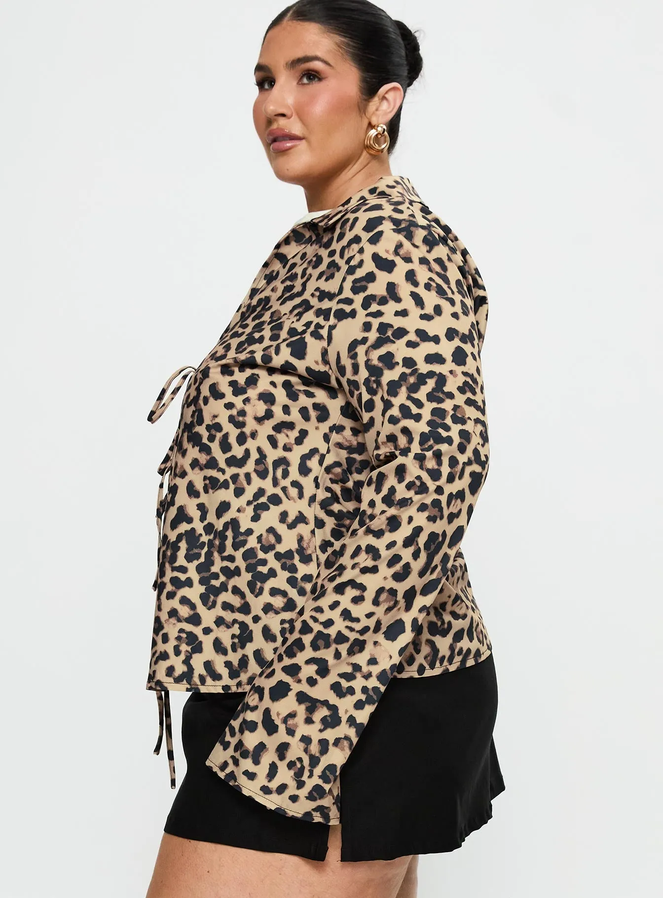 Toriah Long Sleeve Tie Up Top Leopard Curve sold by Princess Polly product image thumbnail 4