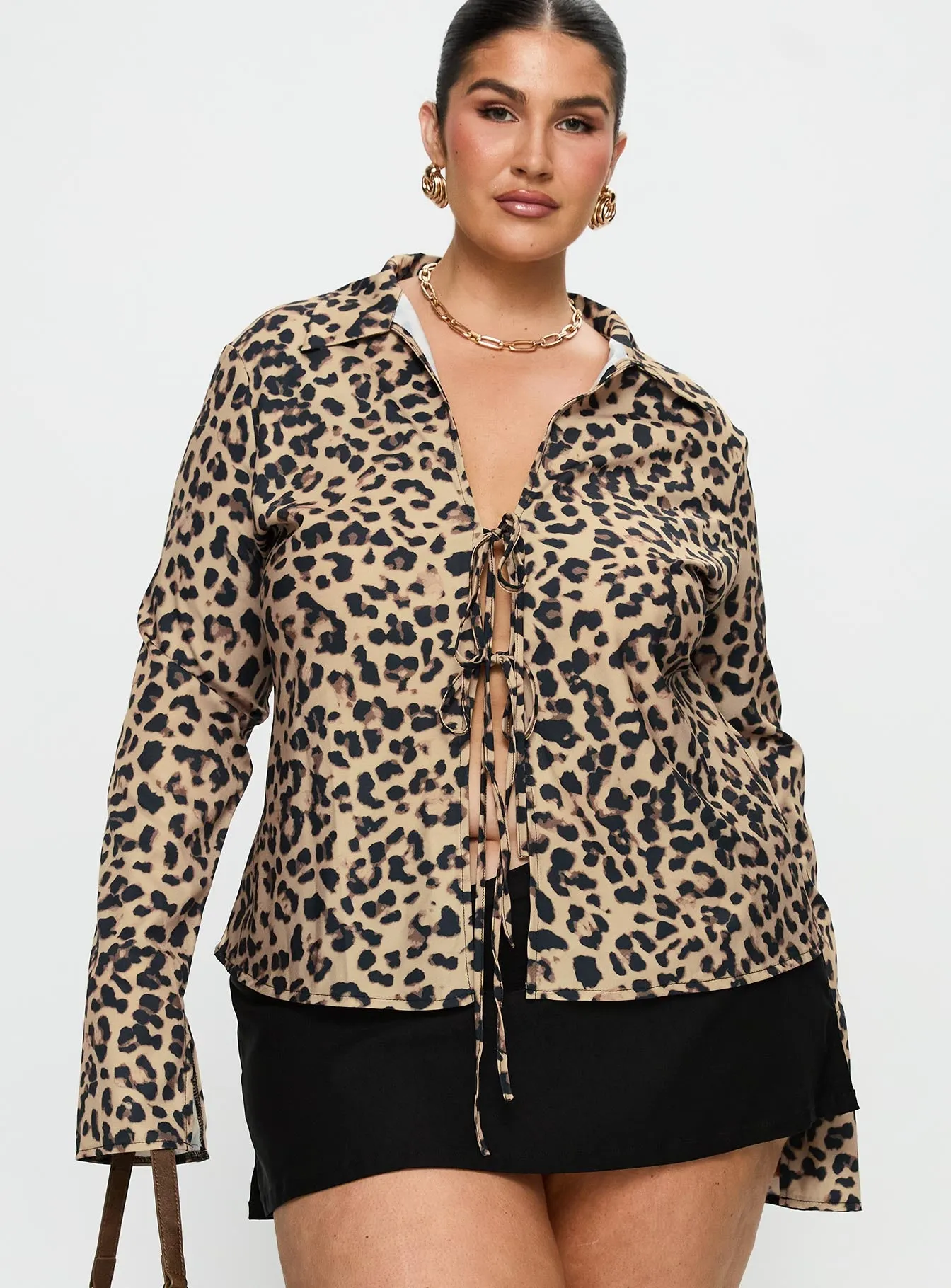Toriah Long Sleeve Tie Up Top Leopard Curve sold by Princess Polly product image thumbnail 2