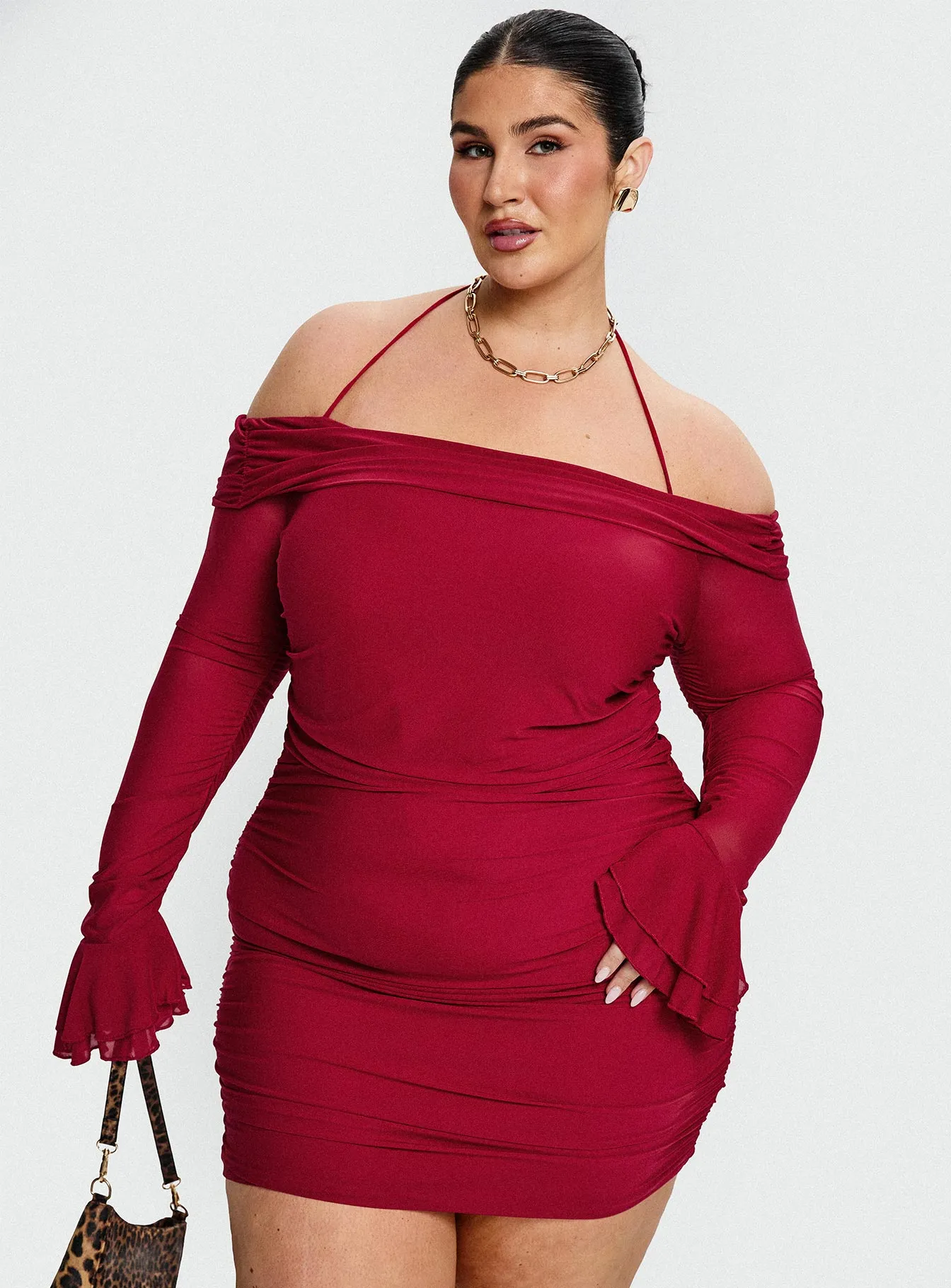 Taylon Off The Shoulder Mini Dress Red Curve sold by Princess Polly