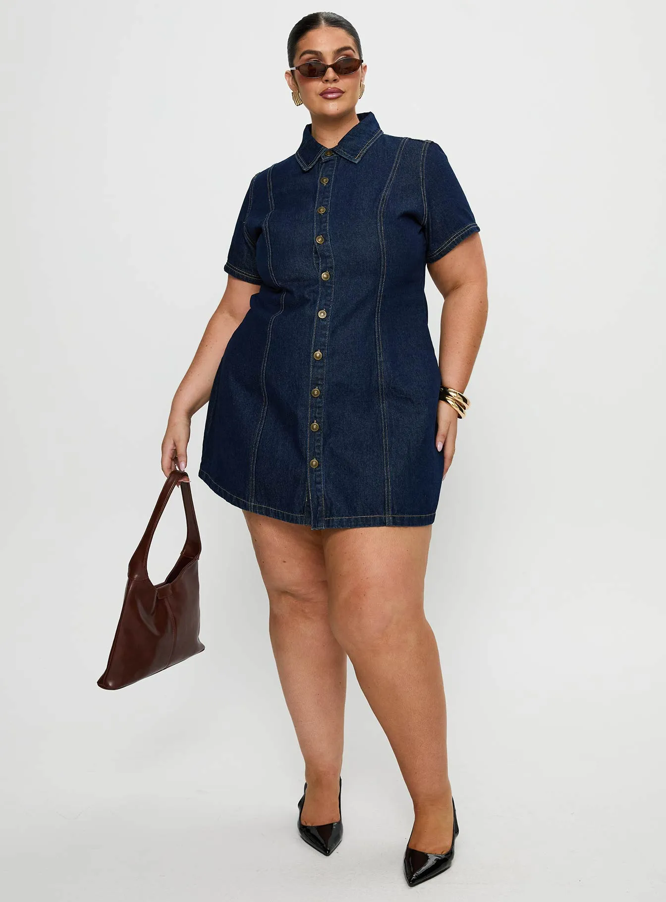 Perception Denim Mini Dress Mid Wash Curve sold by Princess Polly product image thumbnail 3