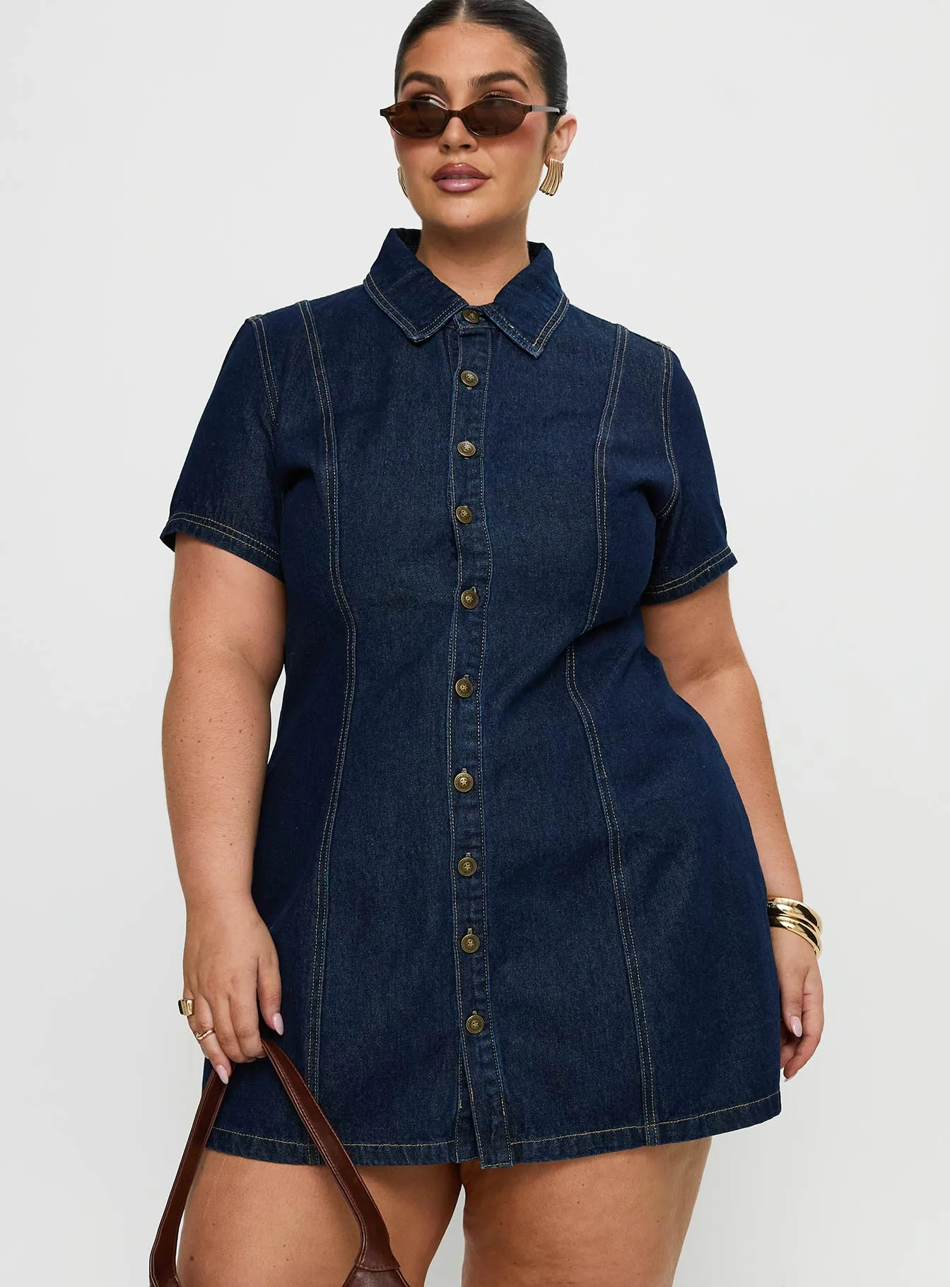 Perception Denim Mini Dress Mid Wash Curve sold by Princess Polly product image thumbnail 2