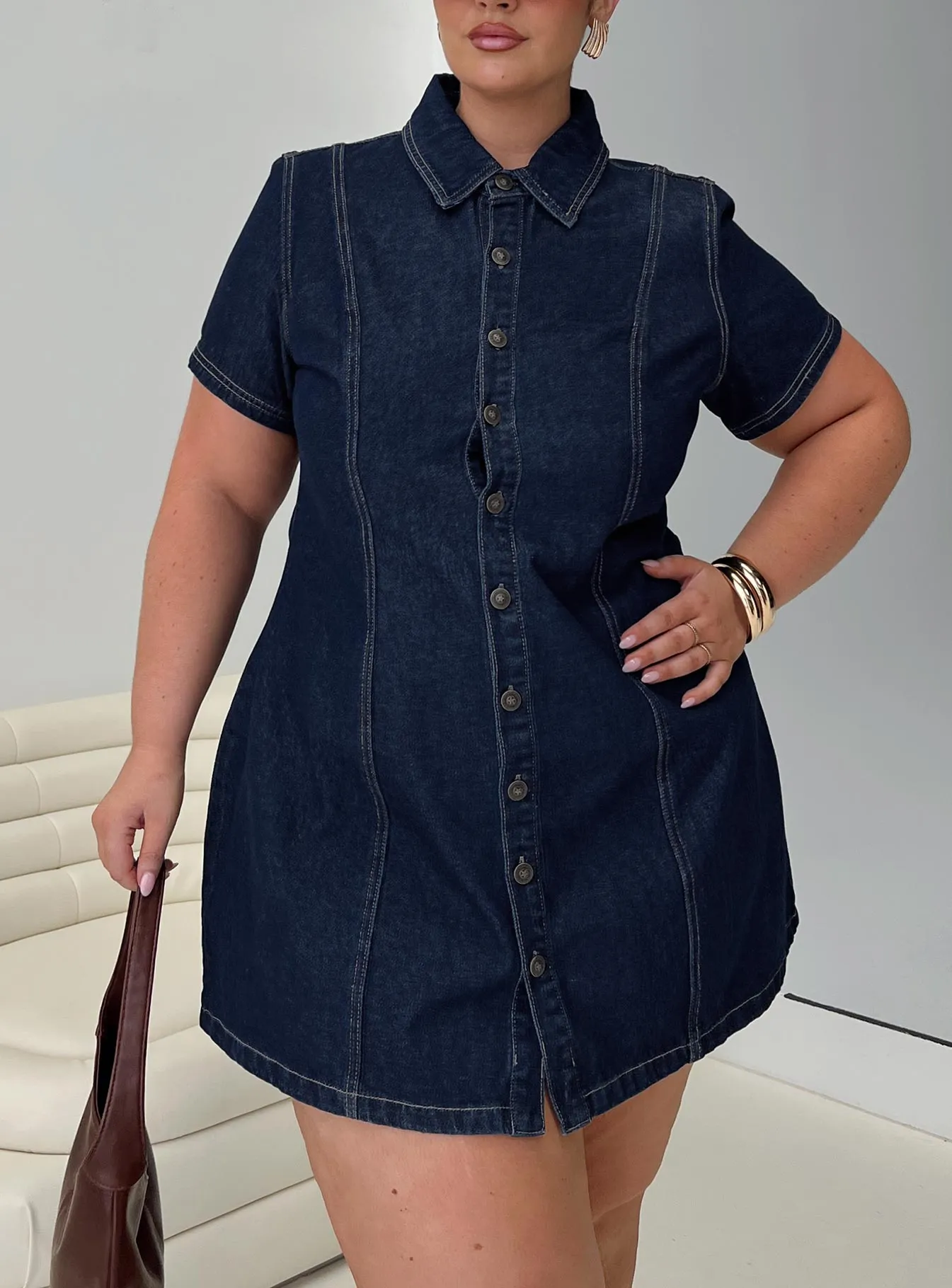 Perception Denim Mini Dress Mid Wash Curve sold by Princess Polly