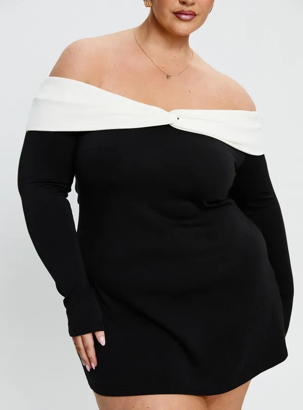 Distractions Off The Shoulder Mini Dress Multi Curve sold by Princess Polly