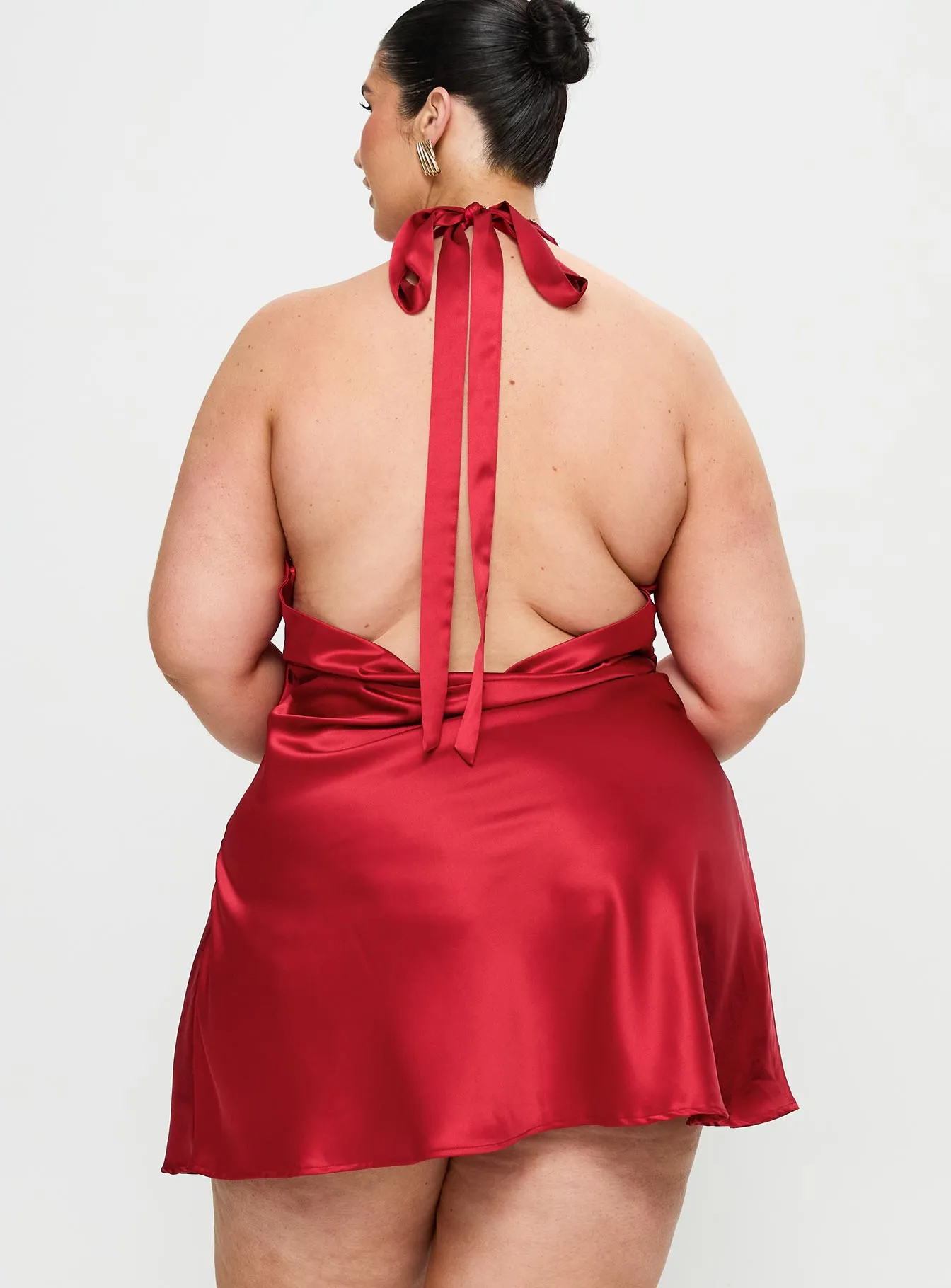 Pelagia Halter Scarf Tie Mini Dress Red Curve sold by Princess Polly product image thumbnail 5
