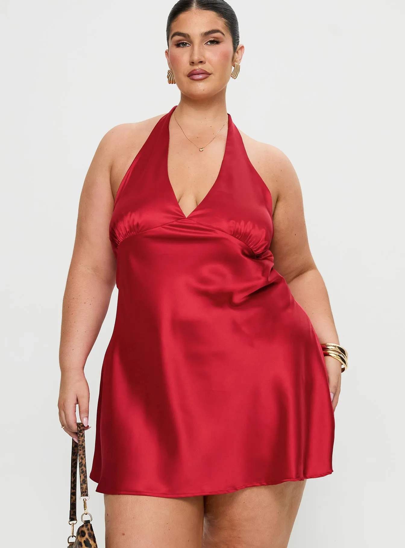 Pelagia Halter Scarf Tie Mini Dress Red Curve sold by Princess Polly product image thumbnail 2