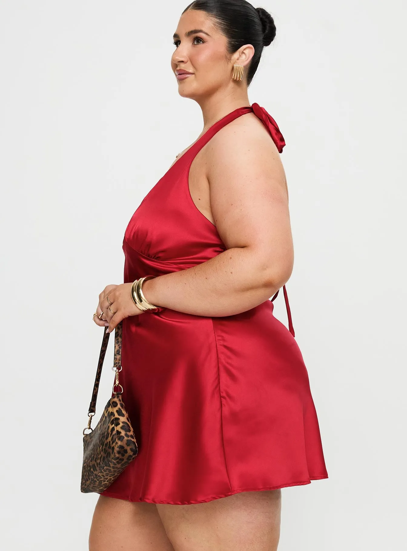 Pelagia Halter Scarf Tie Mini Dress Red Curve sold by Princess Polly product image thumbnail 4