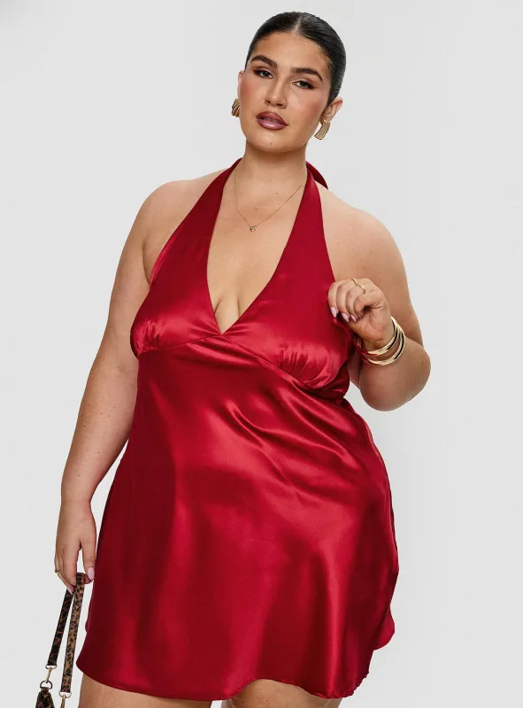 Pelagia Halter Scarf Tie Mini Dress Red Curve sold by Princess Polly