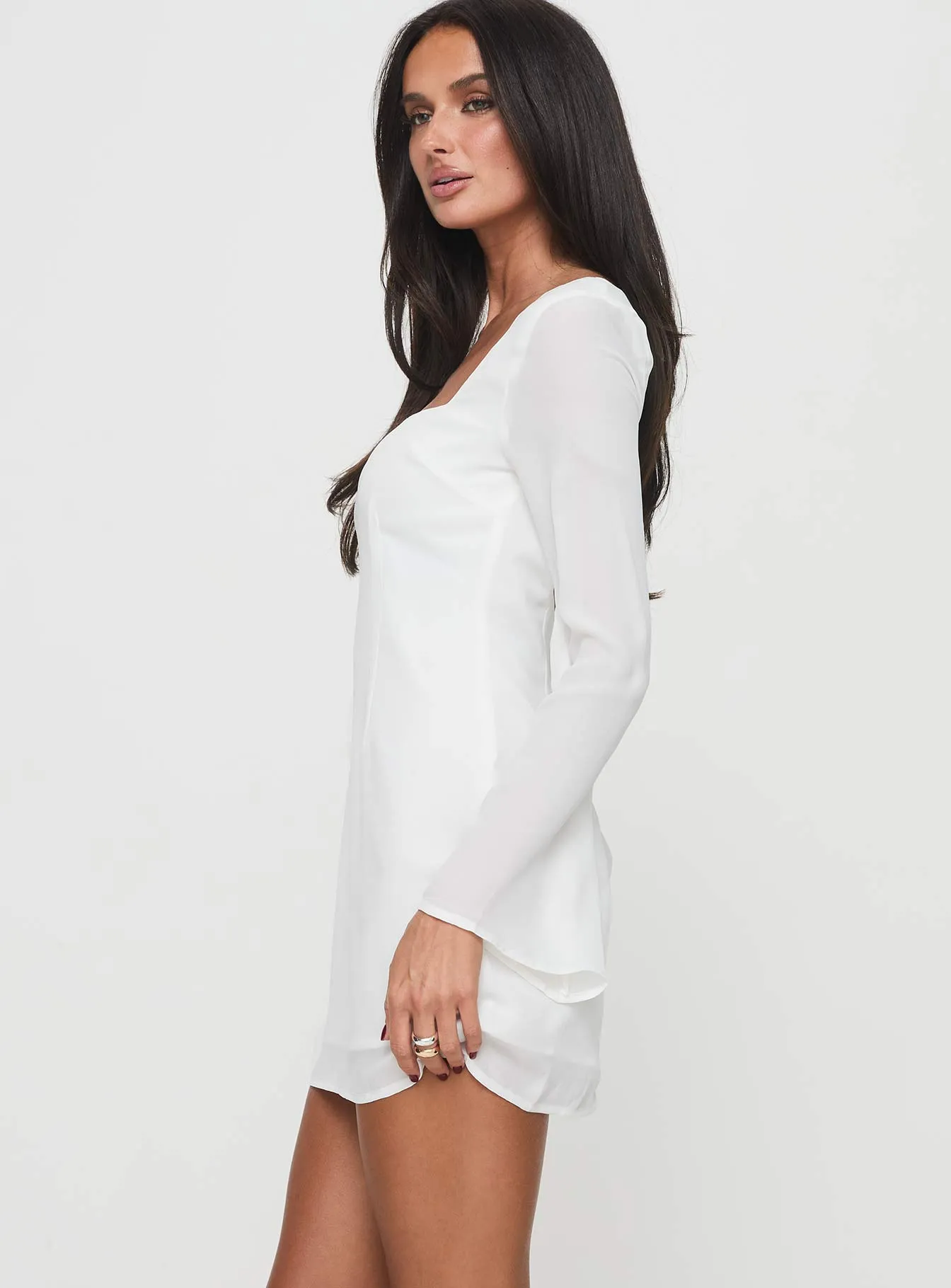 Brunet Long Sleeve Mini Dress White sold by Princess Polly product image thumbnail 4