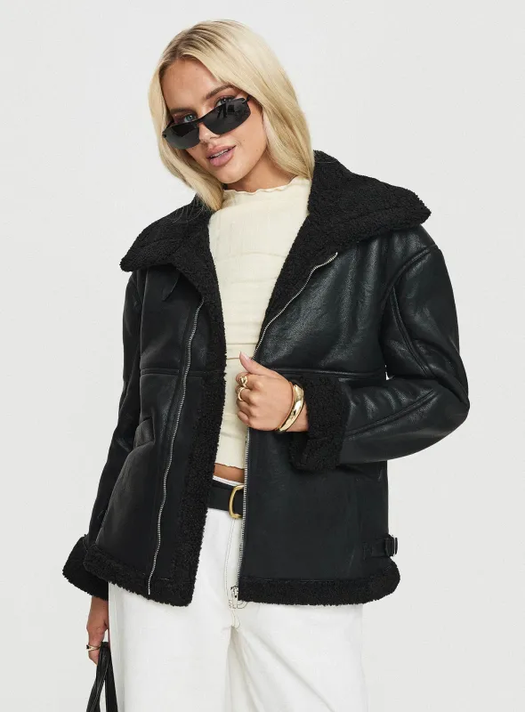 Jadu Shearling Jacket Black sold by Princess Polly