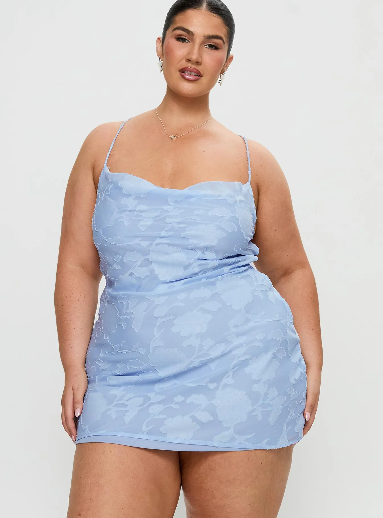 Celena Mini Dress Light Blue Burnout Curve sold by Princess Polly product image thumbnail 2