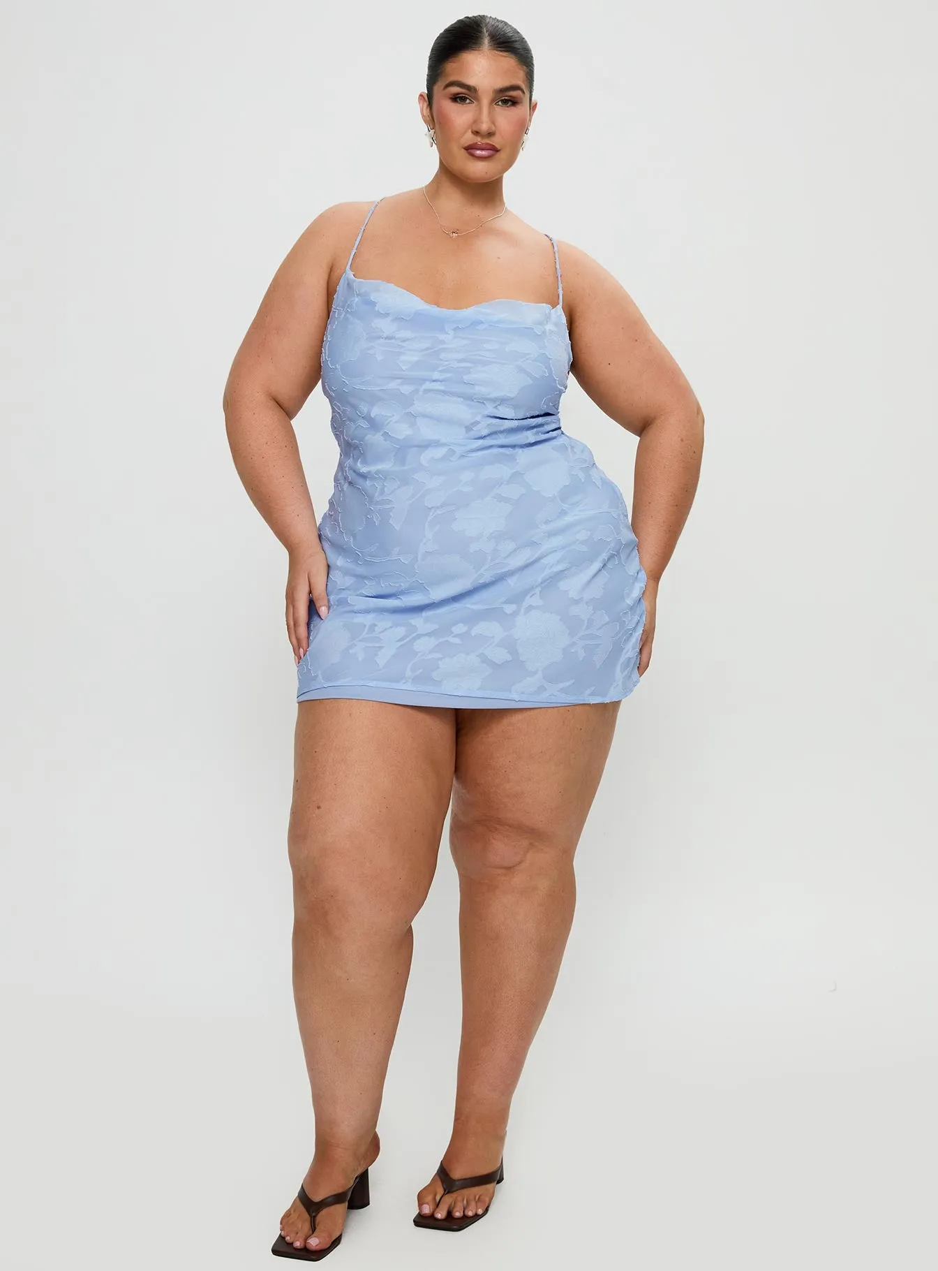Celena Mini Dress Light Blue Burnout Curve sold by Princess Polly product image thumbnail 3