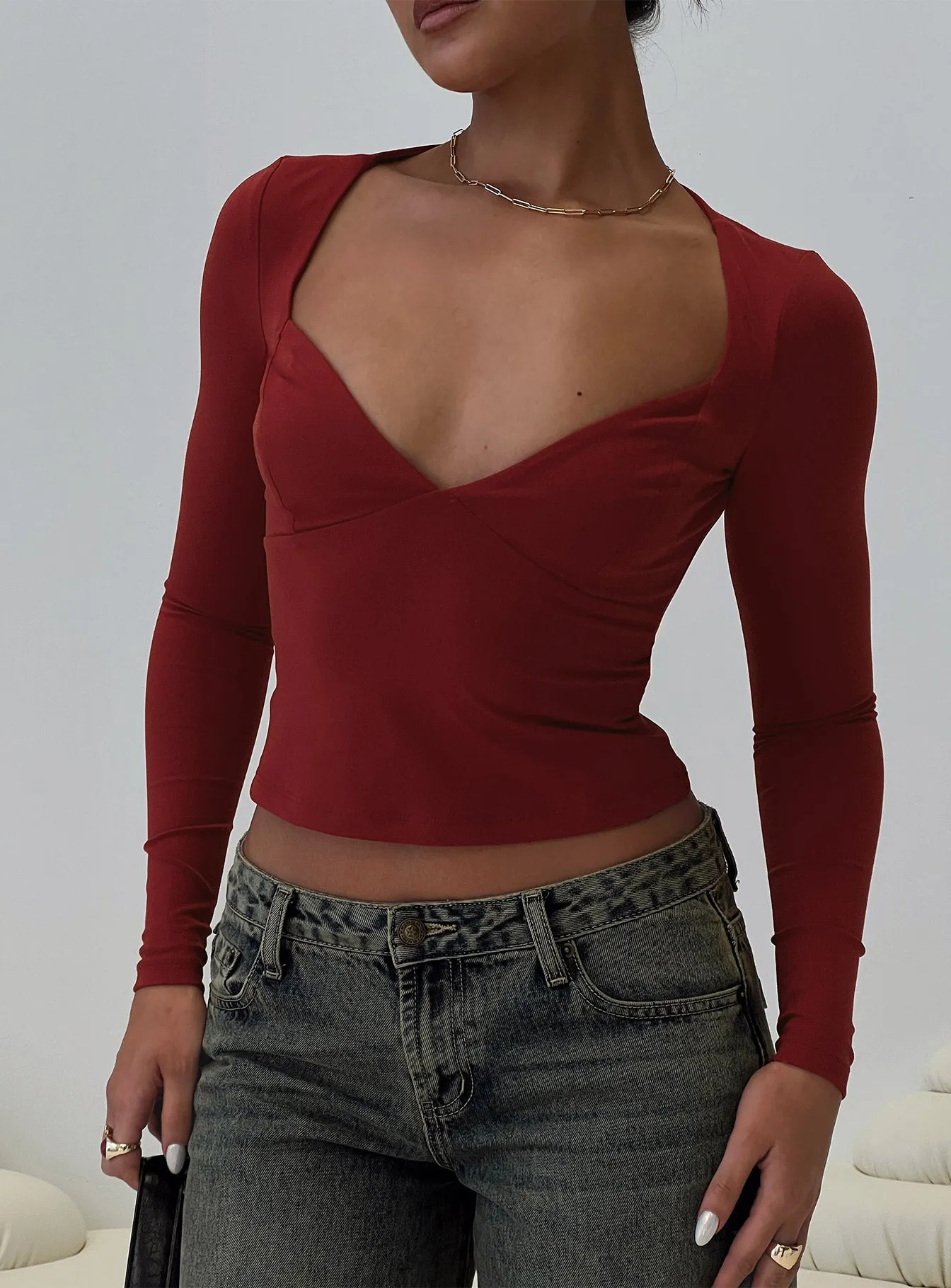 Tonya Long Sleeve Top Red sold by Princess Polly