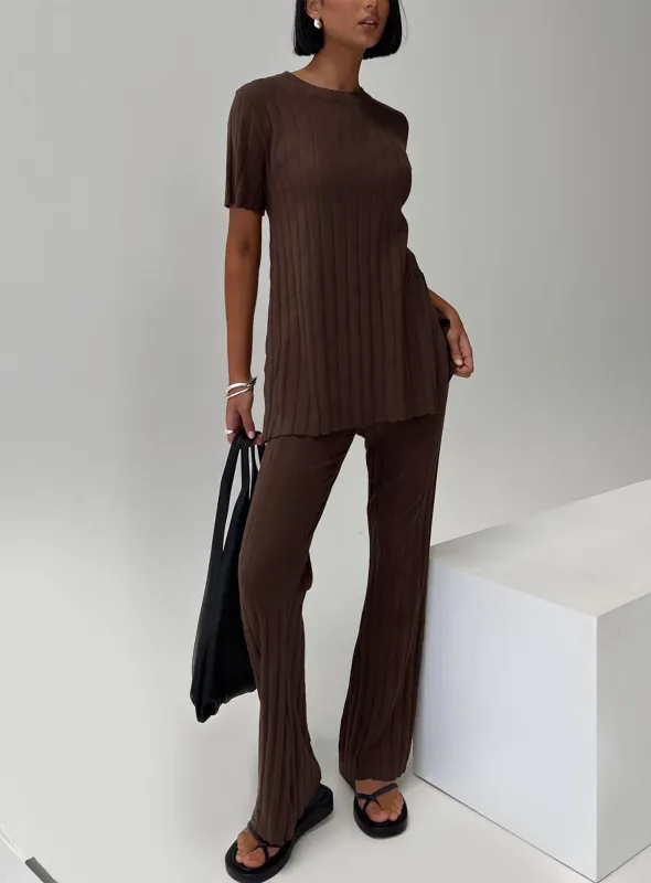 Palomia Ribbed Pants Chocolate sold by Princess Polly