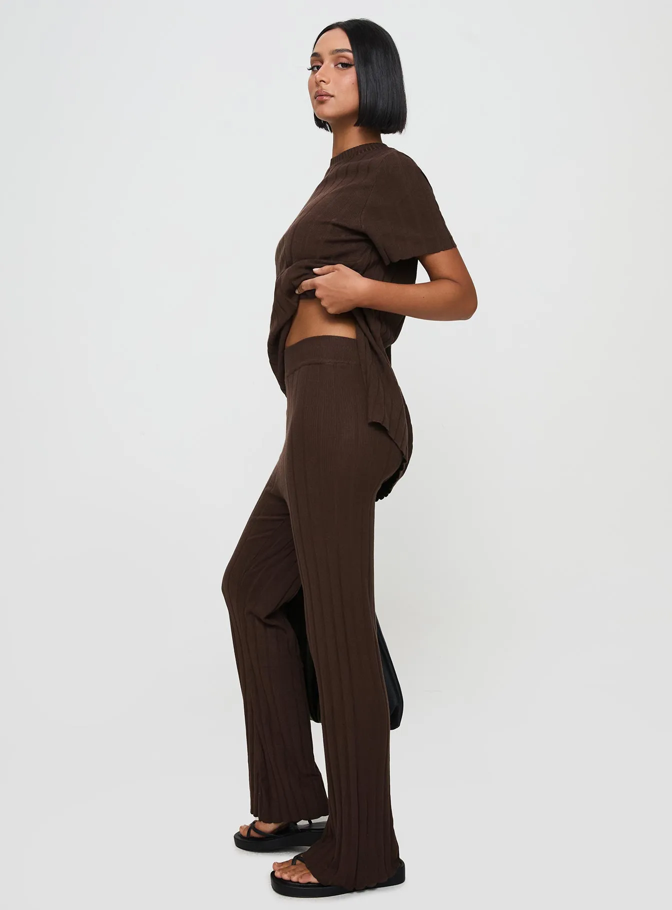Palomia Ribbed Pants Chocolate sold by Princess Polly product image thumbnail 4