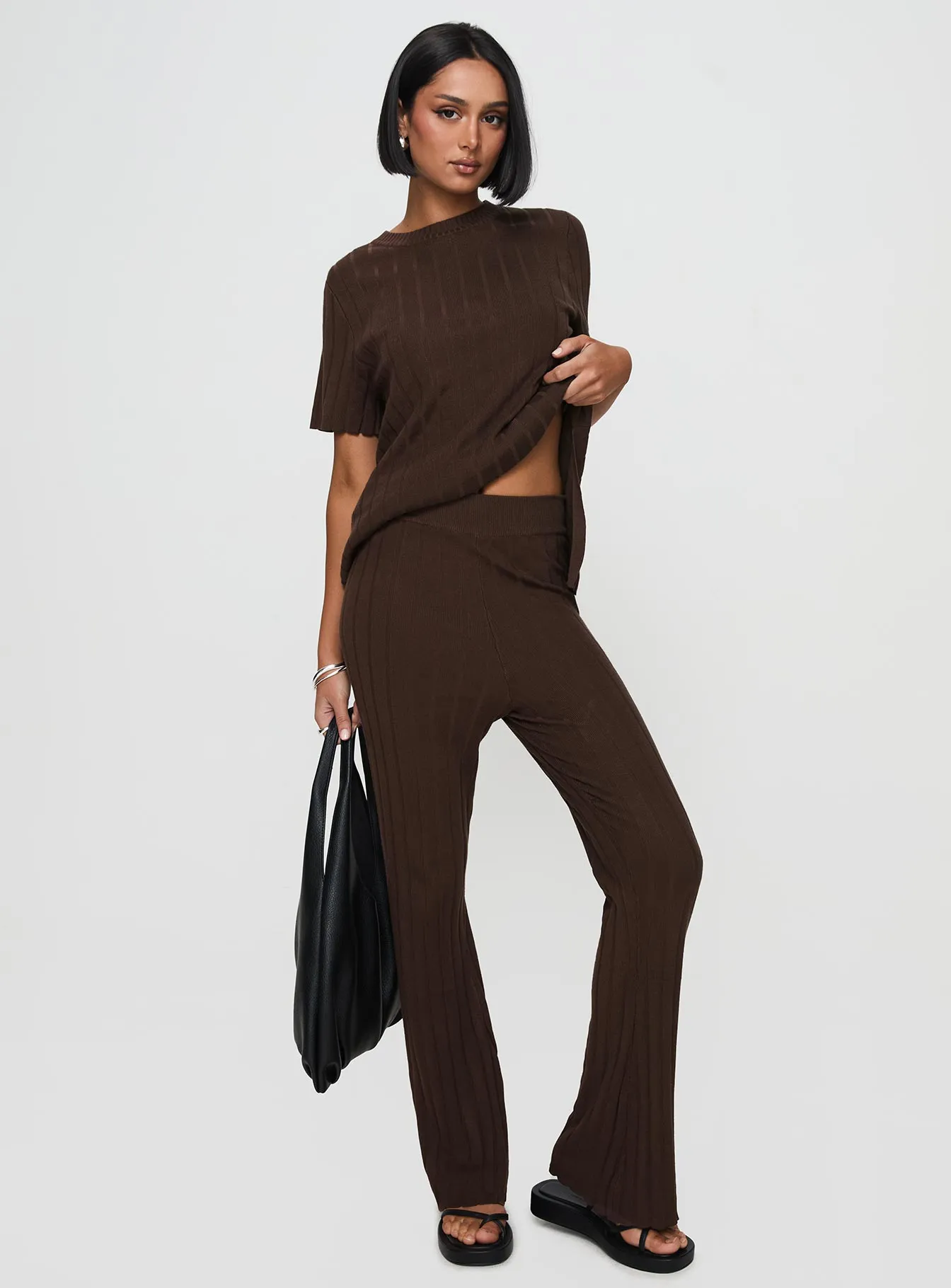 Palomia Ribbed Pants Chocolate sold by Princess Polly product image thumbnail 3