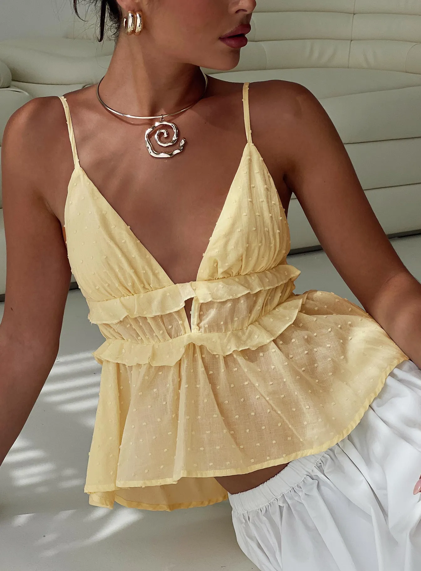 Blondelle Frill Detail Top Yellow sold by Princess Polly