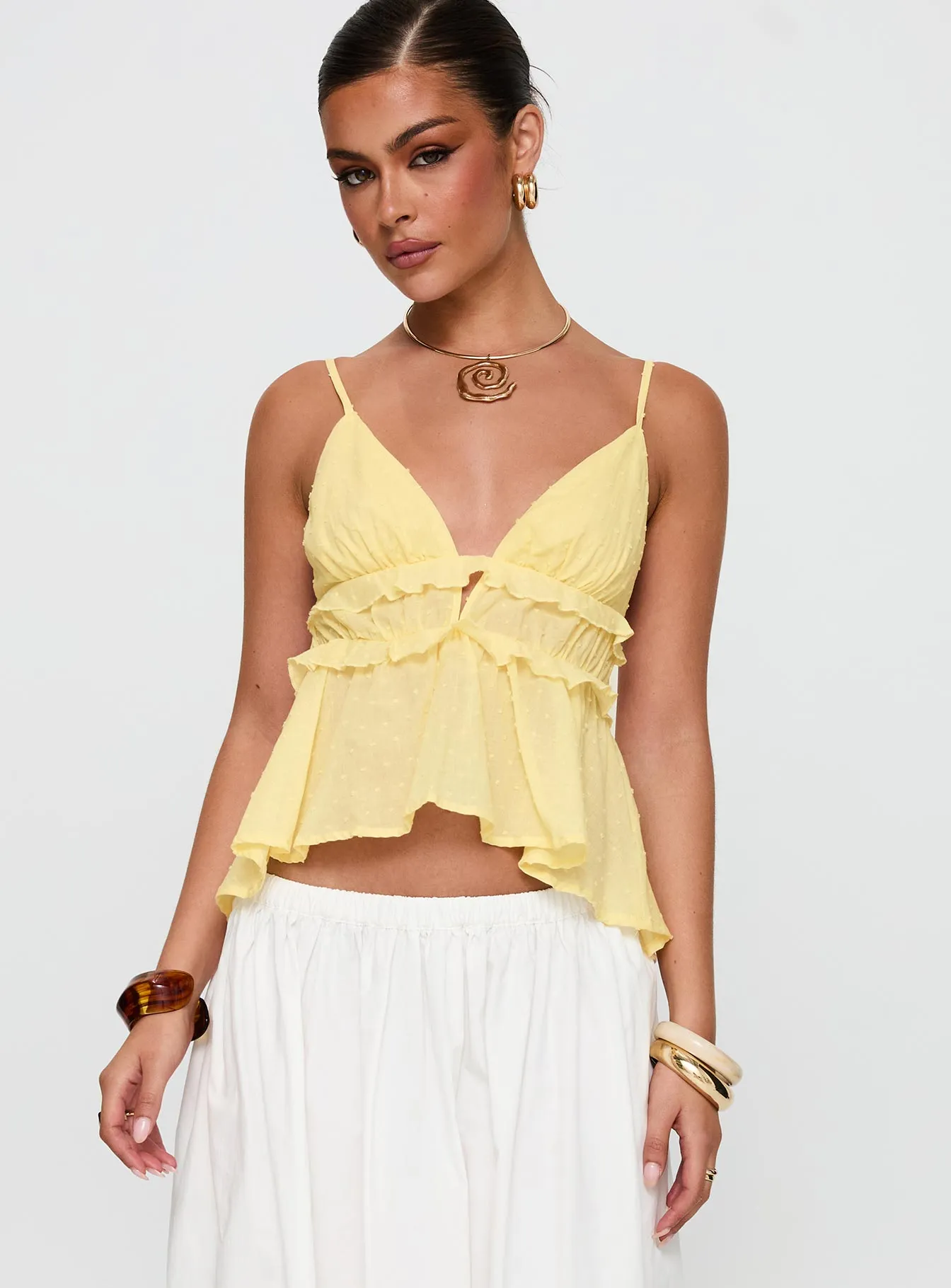 Blondelle Frill Detail Top Yellow sold by Princess Polly product image thumbnail 2