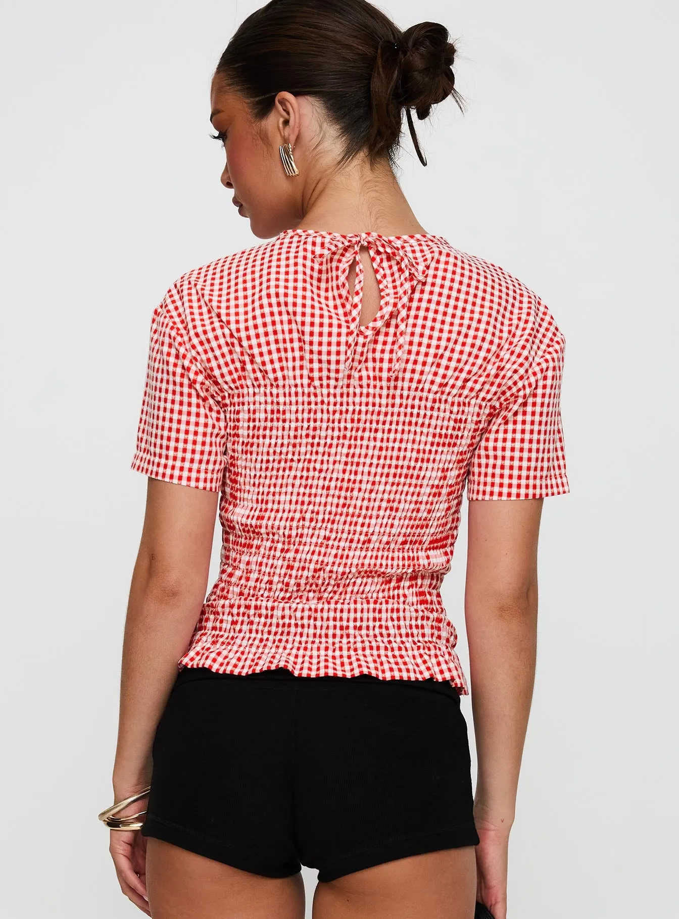 Maybe Tomorrow Ruched Top Red Check sold by Princess Polly product image thumbnail 5