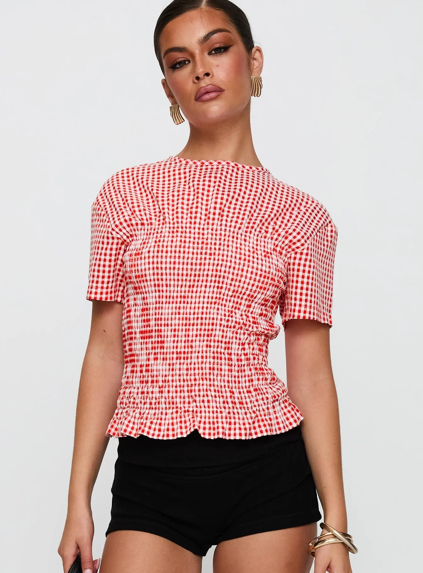 Maybe Tomorrow Ruched Top Red Check sold by Princess Polly product image thumbnail 2