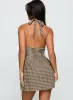 Juanette Halter Mini Dress Brown Check sold by Princess Polly