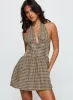 Juanette Halter Mini Dress Brown Check sold by Princess Polly