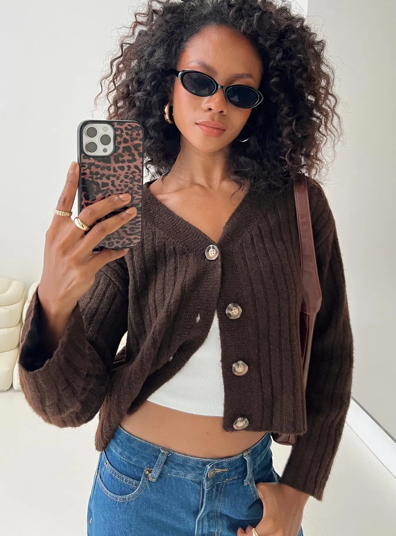 Romona Knit Cardigan Chocolate sold by Princess Polly