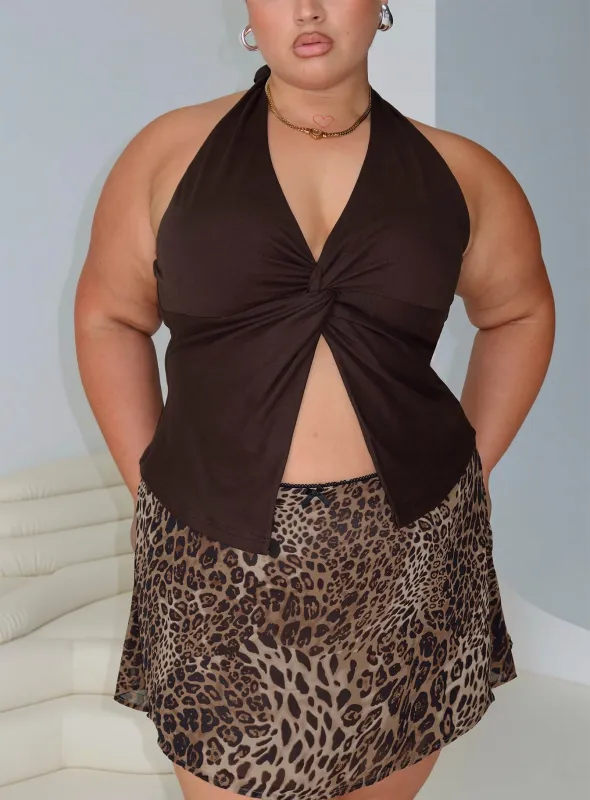 No Hard Feelings Twist Top Brown Curve sold by Princess Polly