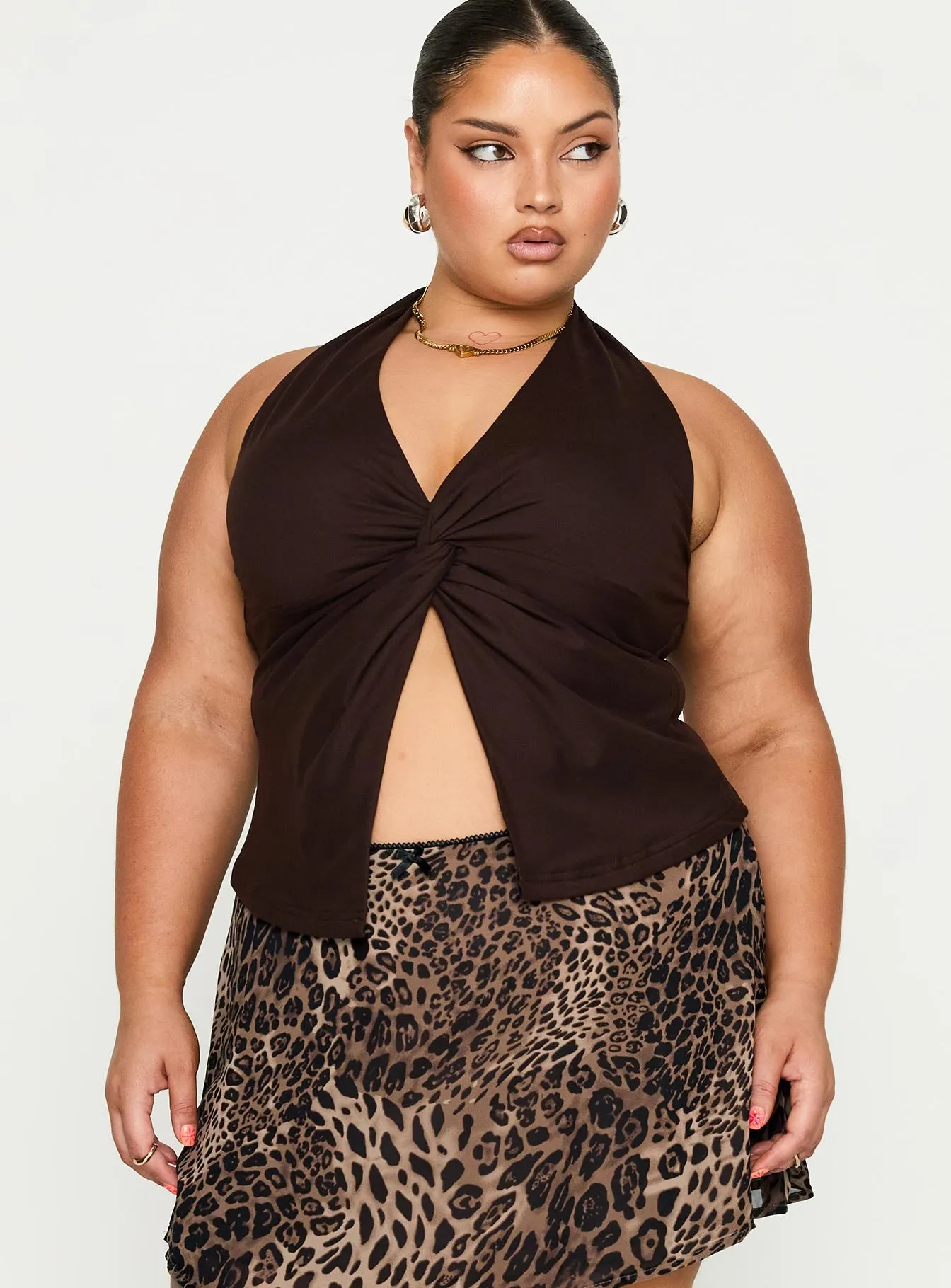 No Hard Feelings Twist Top Brown Curve sold by Princess Polly product image thumbnail 2