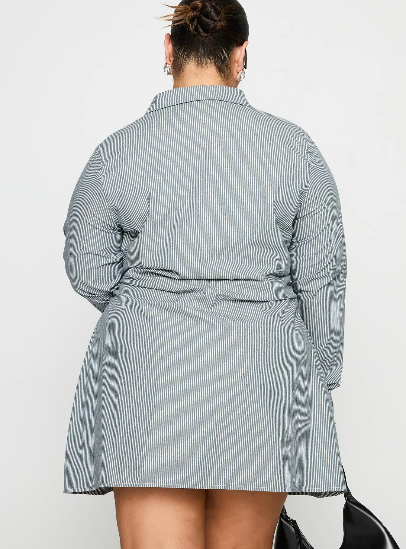 Publicity Long Sleeve Mini Dress Blue Pinstripe Curve sold by Princess Polly product image thumbnail 5