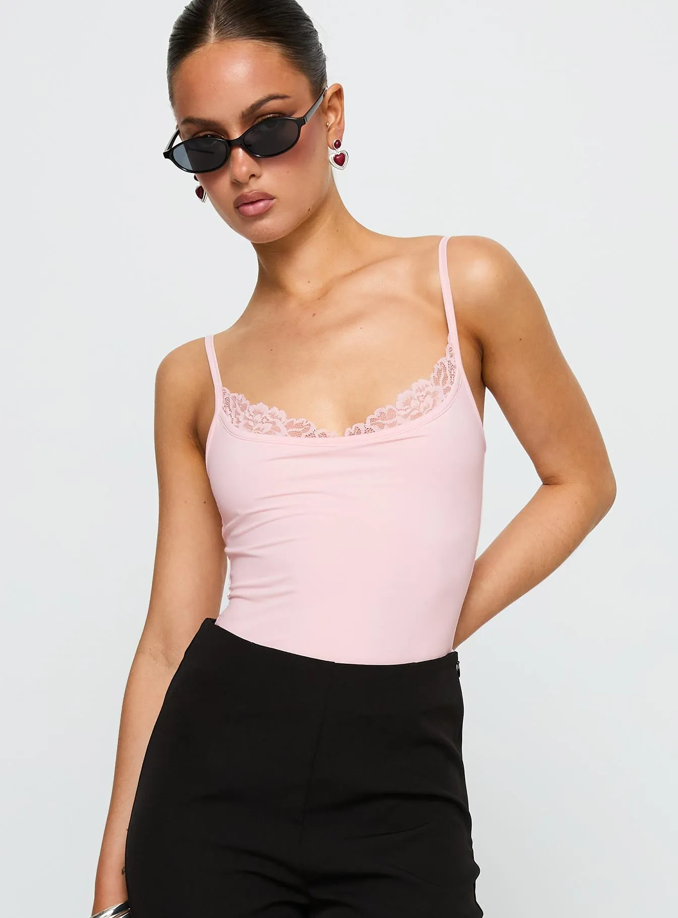 Aetherial Lace Detail Bodysuit Pink sold by Princess Polly