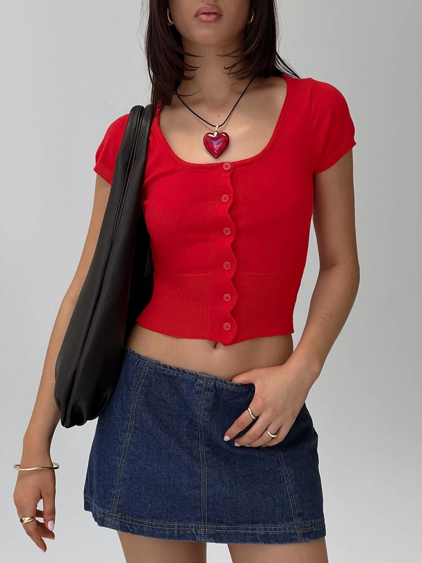 Pretty Sweet Button Up Top Red sold by Princess Polly