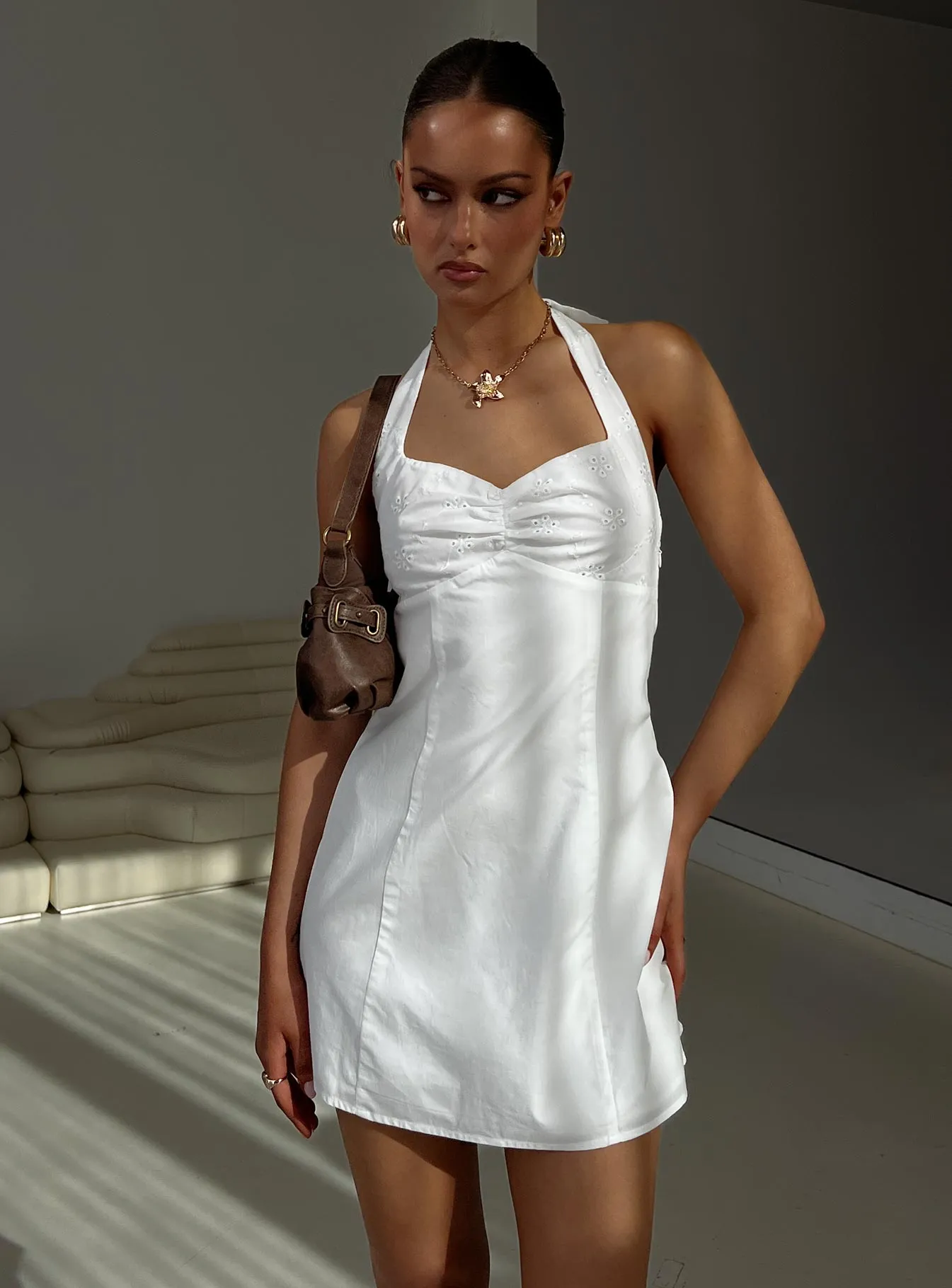 Journey On Halter Mini Dress White sold by Princess Polly