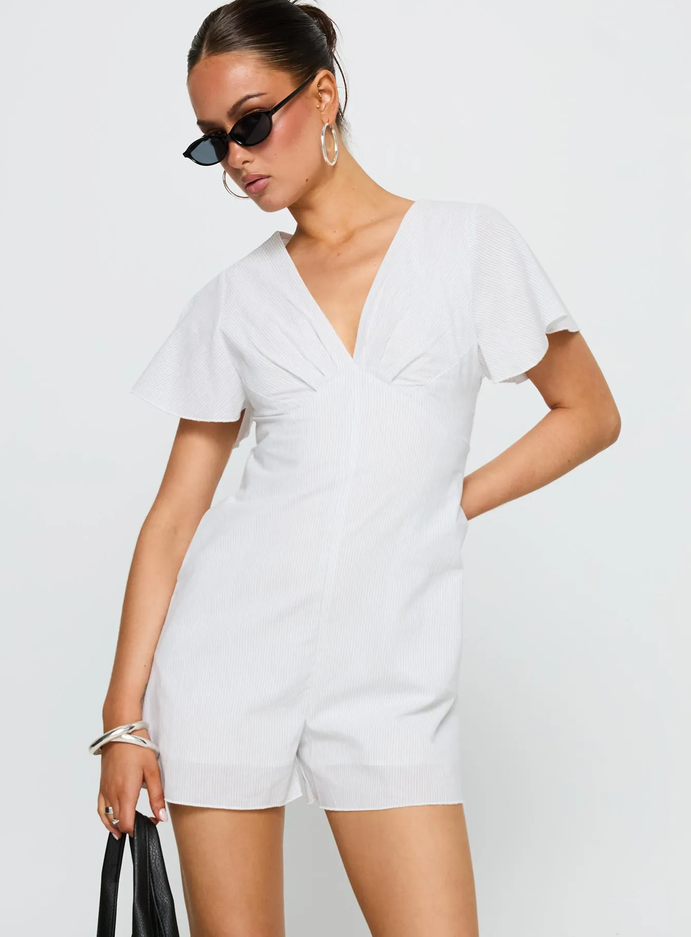 Full Of Strangers Playsuit White Stripe sold by Princess Polly product image thumbnail 2