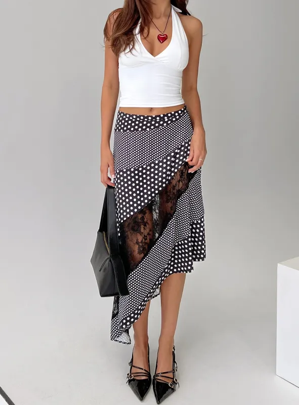 Midnight Memories Asymmetrical Midi Skirt Black Multi sold by Princess Polly