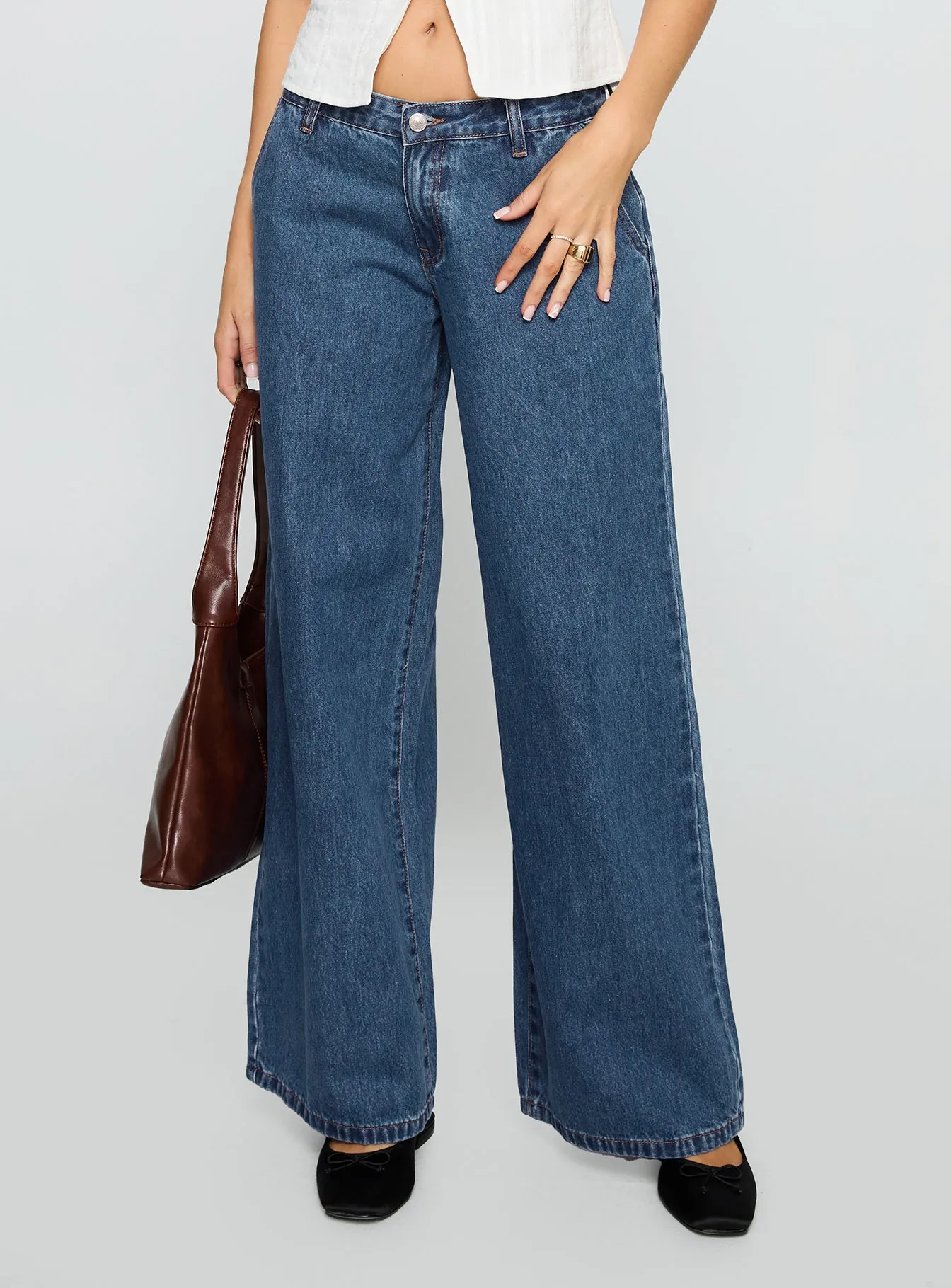 Hyde Low Rise Wide Leg Jeans Mid Blue sold by Princess Polly