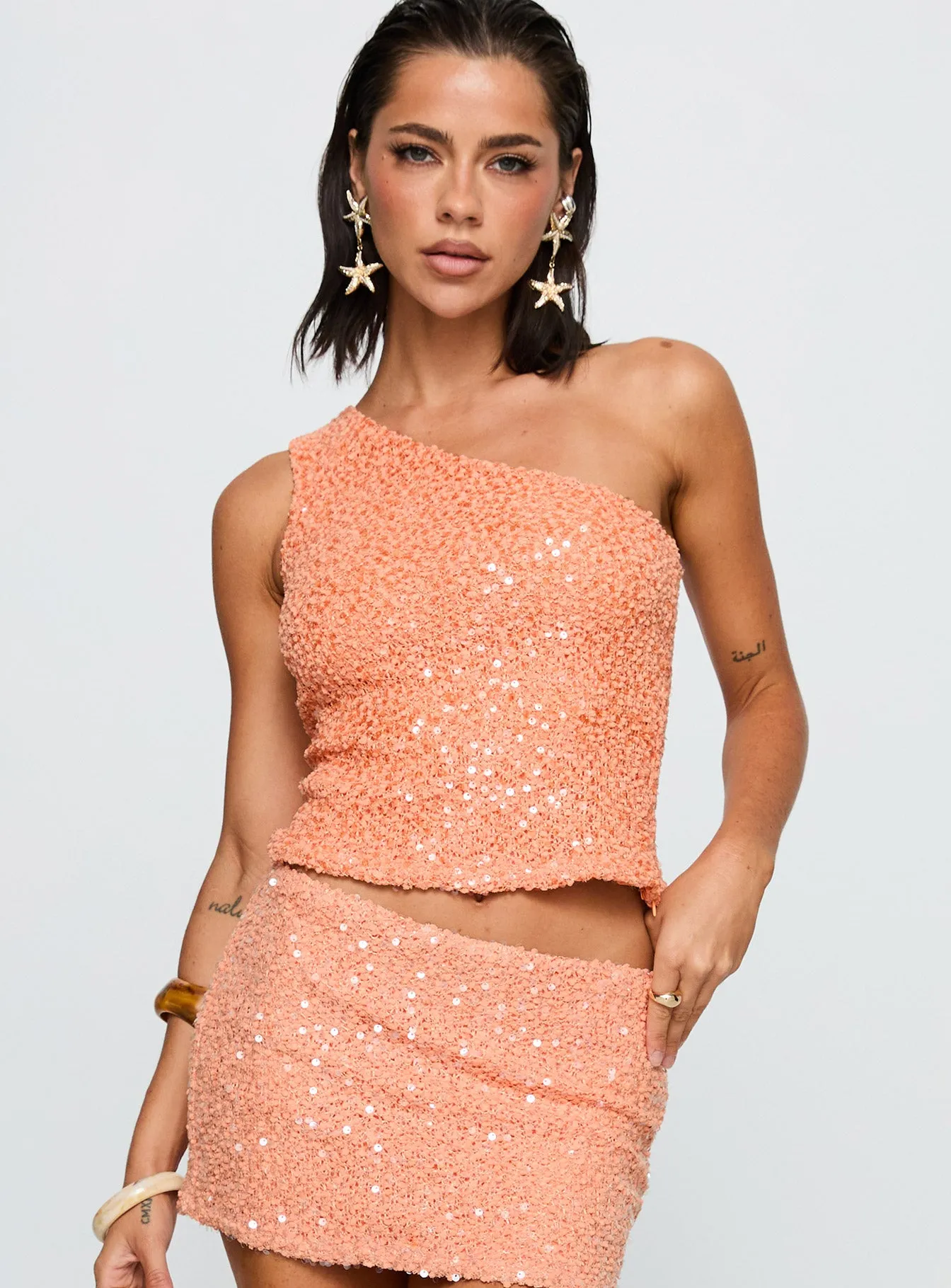 Zaraya Sequin One Shoulder Top Orange sold by Princess Polly product image thumbnail 2