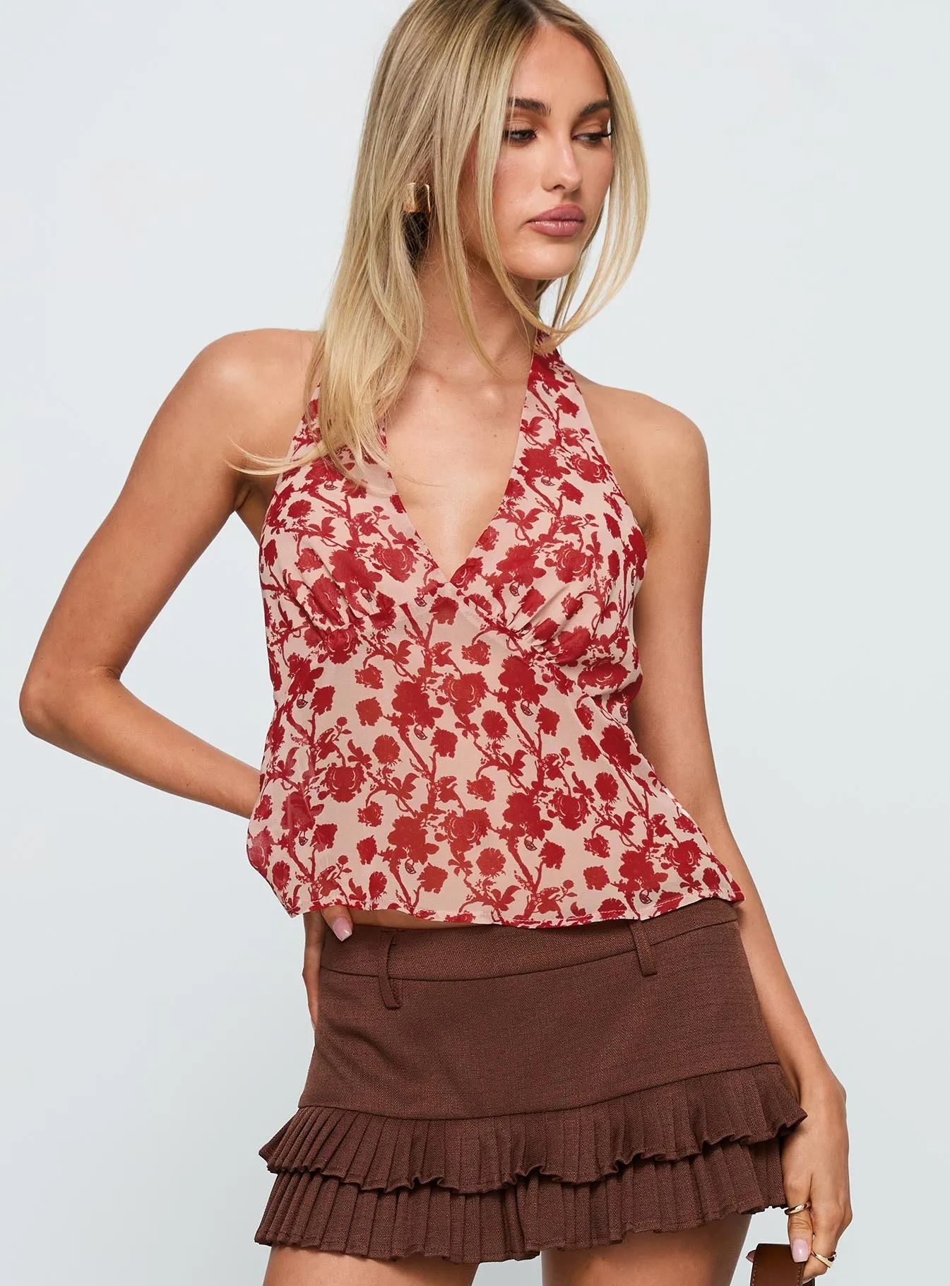 Two Ghosts Low Back Halter Top Red Floral sold by Princess Polly product image thumbnail 2