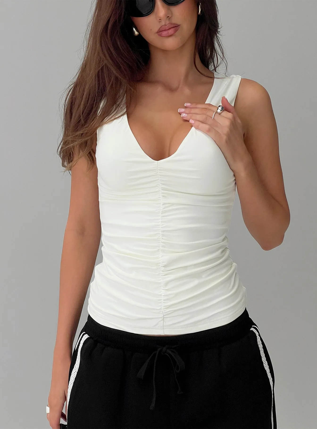Loving Is Easy Ruched Top White sold by Princess Polly