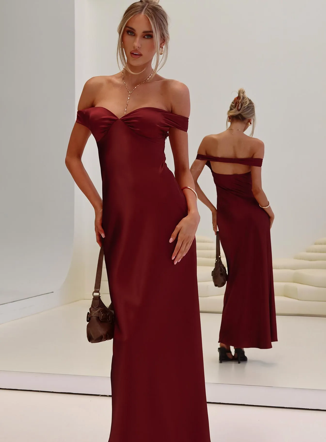 Heartthrobs Off The Shoulder Maxi Dress Red sold by Princess Polly