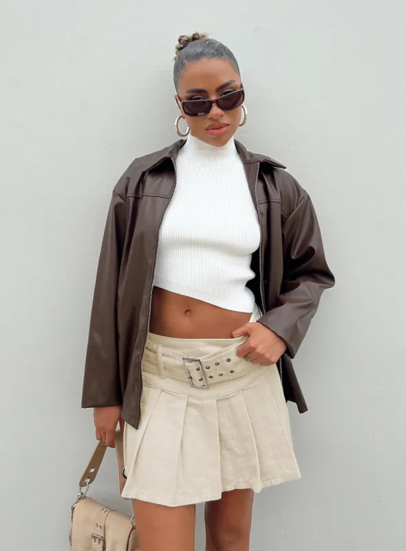 Nambour Mini Skirt Beige sold by Princess Polly