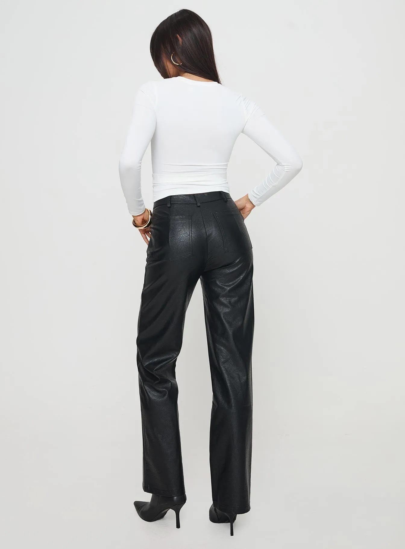 Benner Low Waist Wide Leg Faux Leather Pants Black sold by Princess Polly product image thumbnail 4