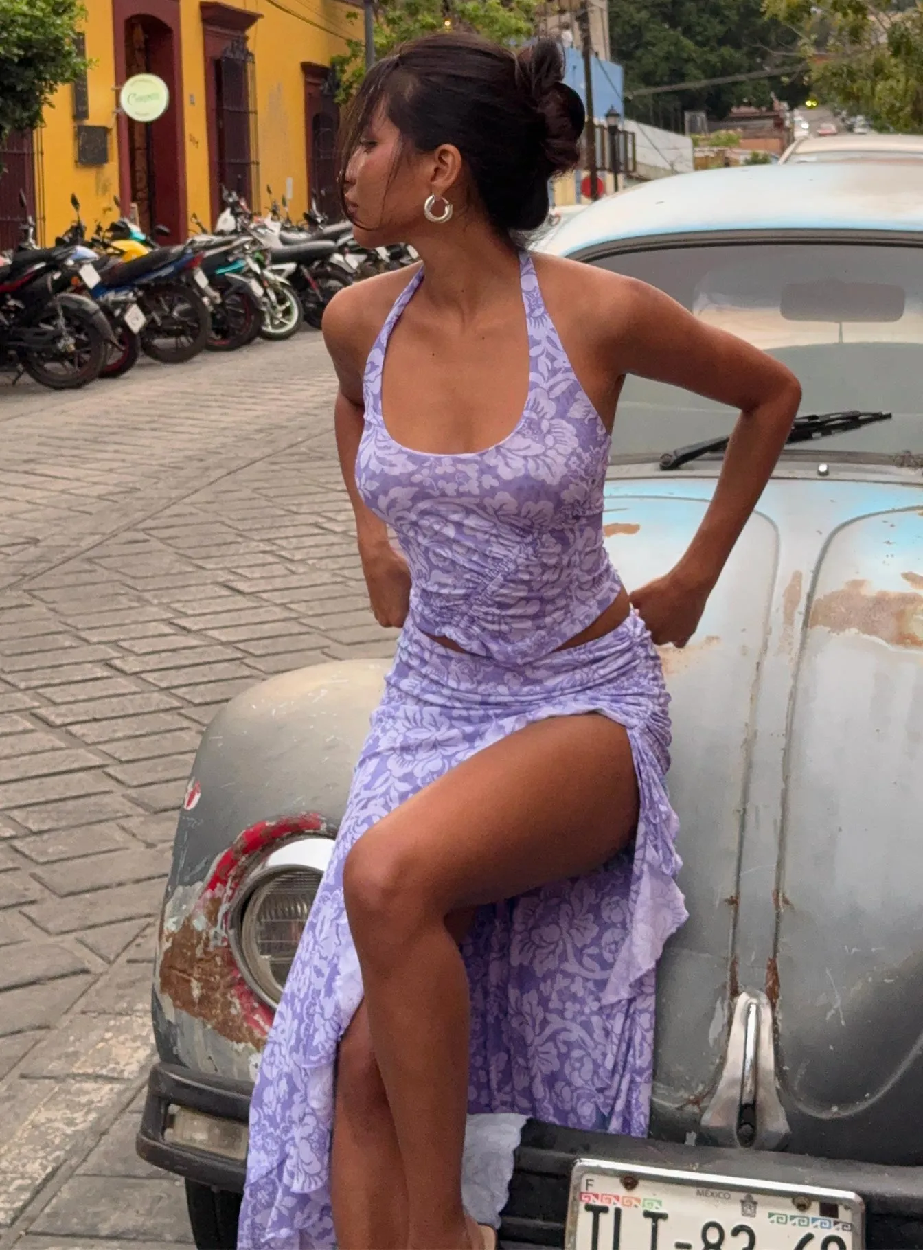 Rains And Pours Mesh Set Purple Floral sold by Princess Polly