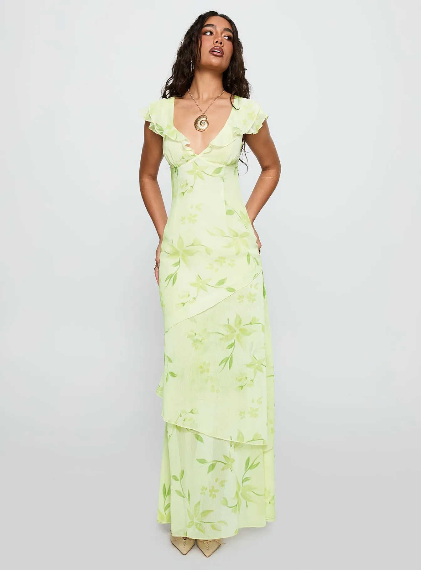 Been Away Frill Maxi Dress Green Multi sold by Princess Polly product image thumbnail 3