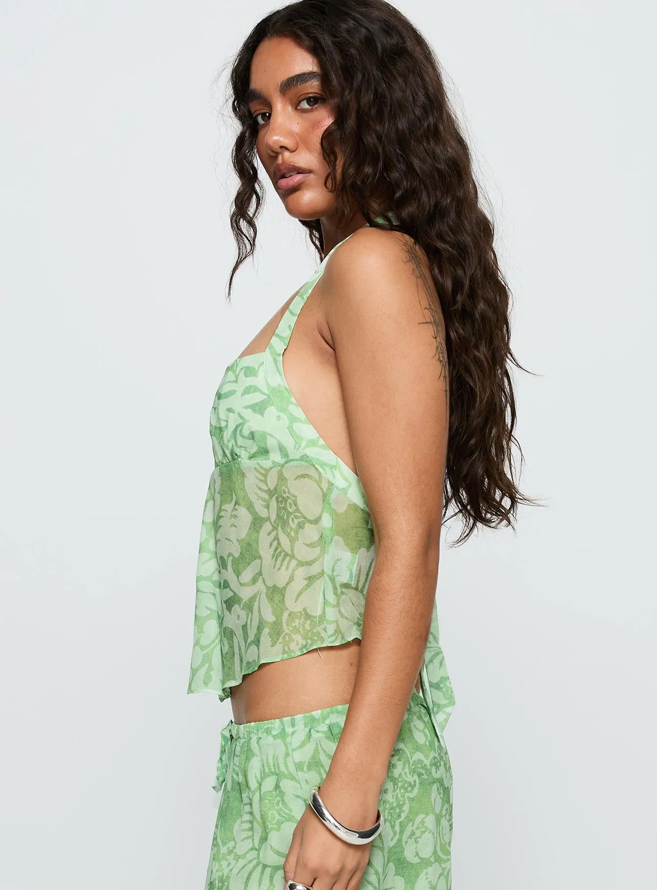 Finesse Halter Top Green Floral sold by Princess Polly product image thumbnail 4